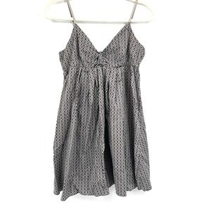 retro Y2K LEI pleated cotton sundress‎ gray abstract floral mini dress L